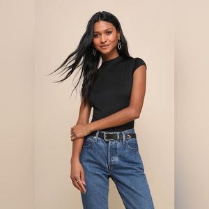 Sleek Style Black Funnel Neck Bodysuit